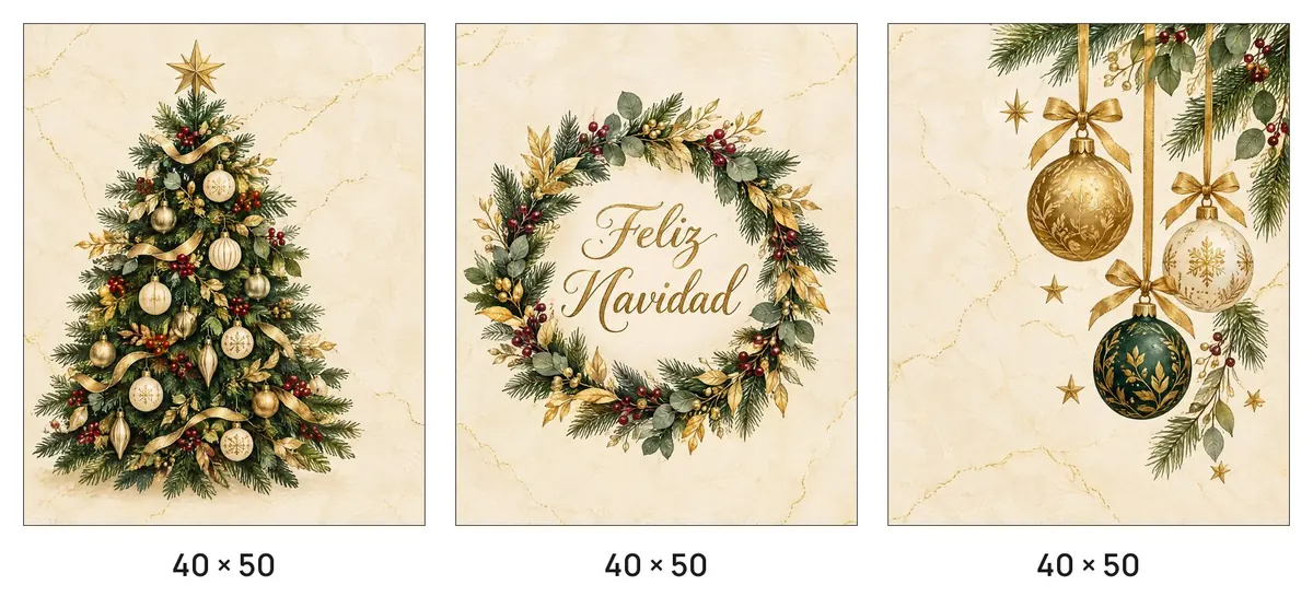 Las piezas de Navidad dorada, con sus medidas