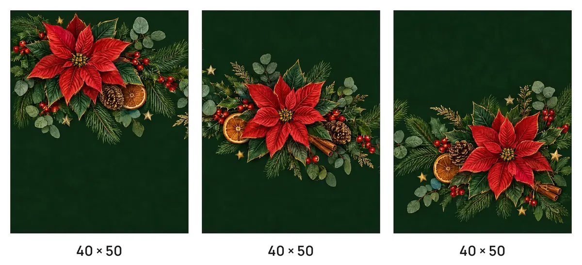 Las piezas de Flor de Navidad, con sus medidas